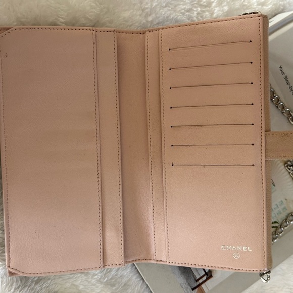 Authentic Chanel Coco Mark Sevruga Caviar Skin Flap Long Wallet On Chain Pink - Picture 6 of 16